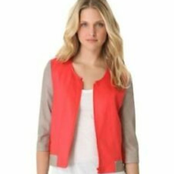 Helmut Lang Lambskin Leather Coated Linen bomber Jacket Blazer Orange‎ Casual P - Picture 3 of 8